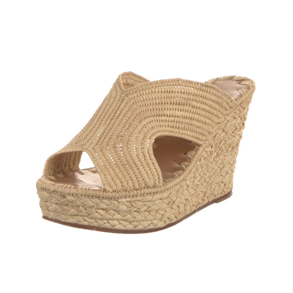 Carrie Forbes Women's Tan Woven Platform Sandals